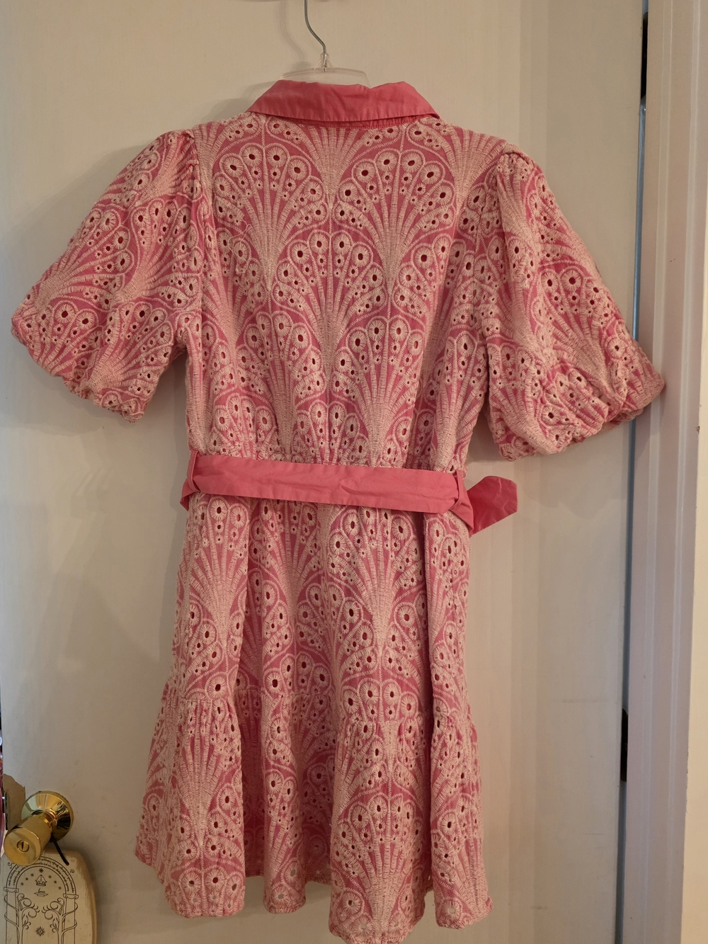 Pink Eyelet Shirt Dress with Tie Waist - Picture 6 of 6